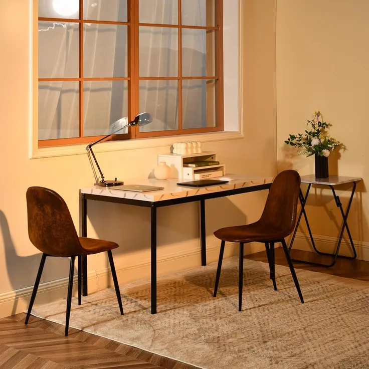 FurnitureR Bürohocker Set 4er - Höhenverstellbar, Braunes Veloursimitat, Metallkreuzfuß, Drehbar, Hocker für Werkbank & Arbeitsplatz