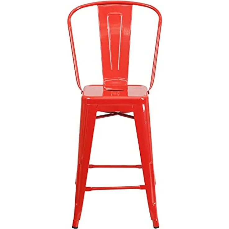Flash Furniture Lily Hocker in handelsüblicher Qualität, 61 cm hoch, Metall, für drinnen und draußen, mit Abnehmbarer Rückenlehne, Rot, 4 Stück – Bild 6