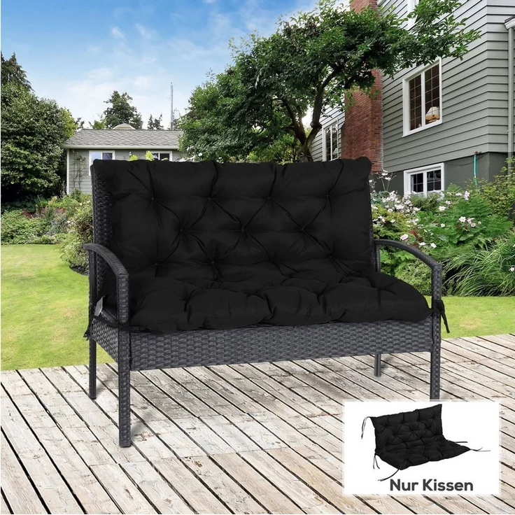 Outsunny Bankauflage 100 x 98 x 8 cm, mit Bändern, (3 Sitzer Bankkissen, 1 St, Sitzkissen), für Gartenmöbel, Sitzbank Hollywoodschaukel, Schwarz – Bild 1