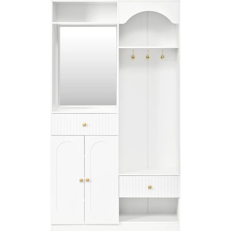 Kompaktgarderobe 100x35x180 cm mit Spiegel, Sitzbank, LED und verstellbaren Einlegeböden – Bild 5