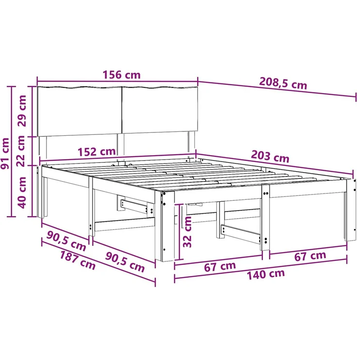 vidaXL Doppelbettgestell mit Kopfteil ROSTOCK Natur 152 x 203 cm 3405506 – Bild 10