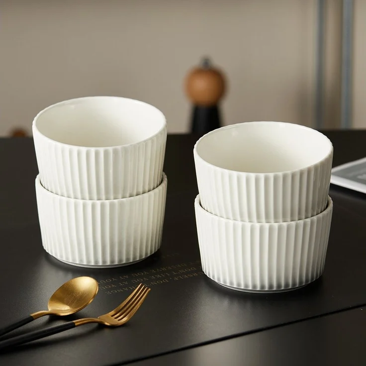 JIWOO Schale 4er Ø11cm,Müslischale Eisschale Dessertschale Obstschale Snackschale, Keramik, (Schaleset, 4-tlg), Hochwertiges Schalen Weiß Mikrowellenofen Spülmaschine Ø 11cm – Bild 3