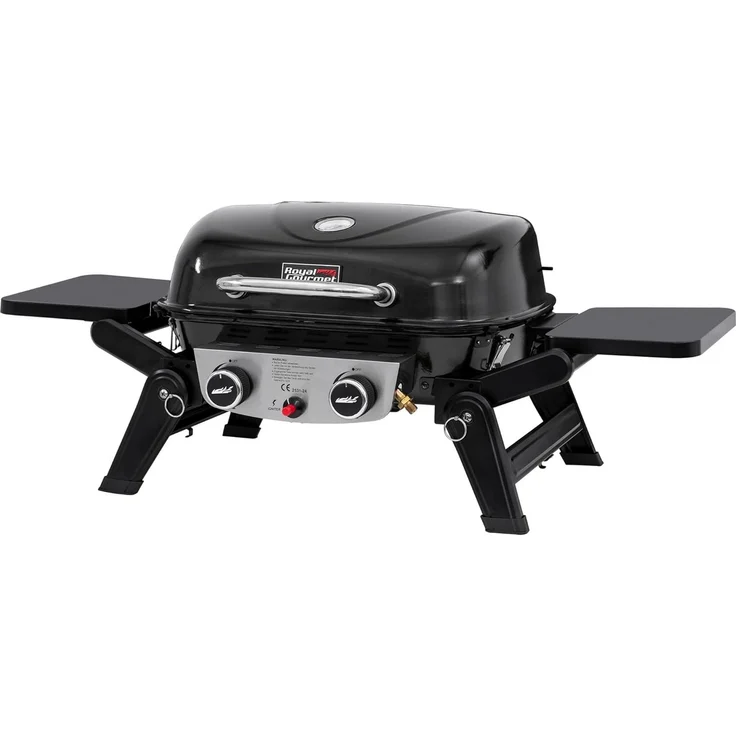 Royal Gourmet 2-Brenner Tragbarer Gasgrill, 5 kW Tischgrill mit klappbaren Seitentischen, portabler BBQ Grill für Balkon, Terrasse, Garten Schwarz – Bild 1