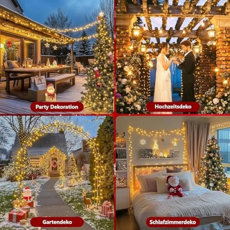 Montegoni LED-Lichterkette 10m 100 LEDs Lichterkette warmweiß, Weihnachtsdeko, IP65 Wasserdicht, 8 Lichtmodi, Ferbedienung mit Timer und Memory Funktion, IP65 – Bild 6