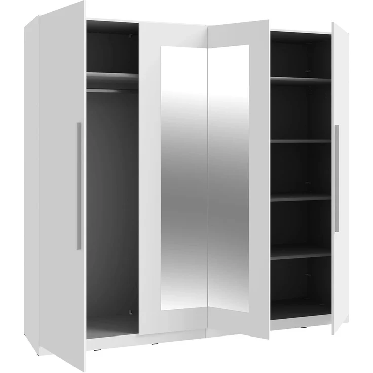 Forte Helen Kleiderschrank 230, klassischer Drehtürenschrank, 4-türig, Spiegel, Schlafzimmer, Holzwerkstoff, Weiß, 227,5 cm breit x 212,9 cm hoch x 58,9 cm tief – Bild 6