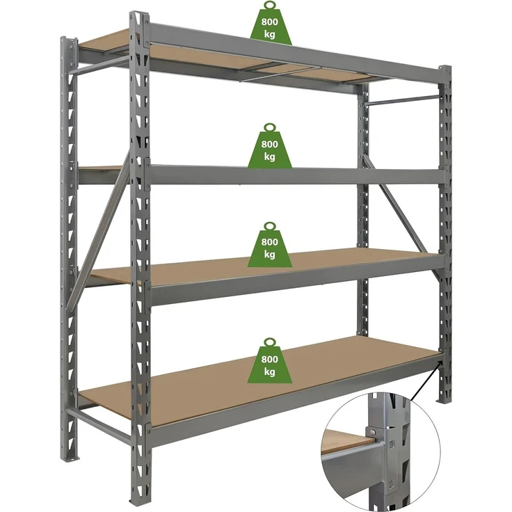 Schwerlastregal Emil 180x190x60 cm 3200 kg aus Stahl Stecksystem 4 Fachböden Pickregal Lagerregal – Bild 9