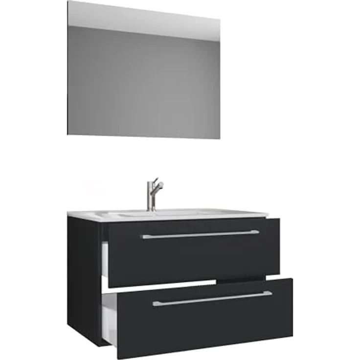 VCM Badmöbelset Badinos, 3-tlg. mit Waschplatz, Keramikwaschbecken und Spiegel aus ESG-Sicherheitsglas, 2 Schubladen, Korpus in Melamin – Bild 4