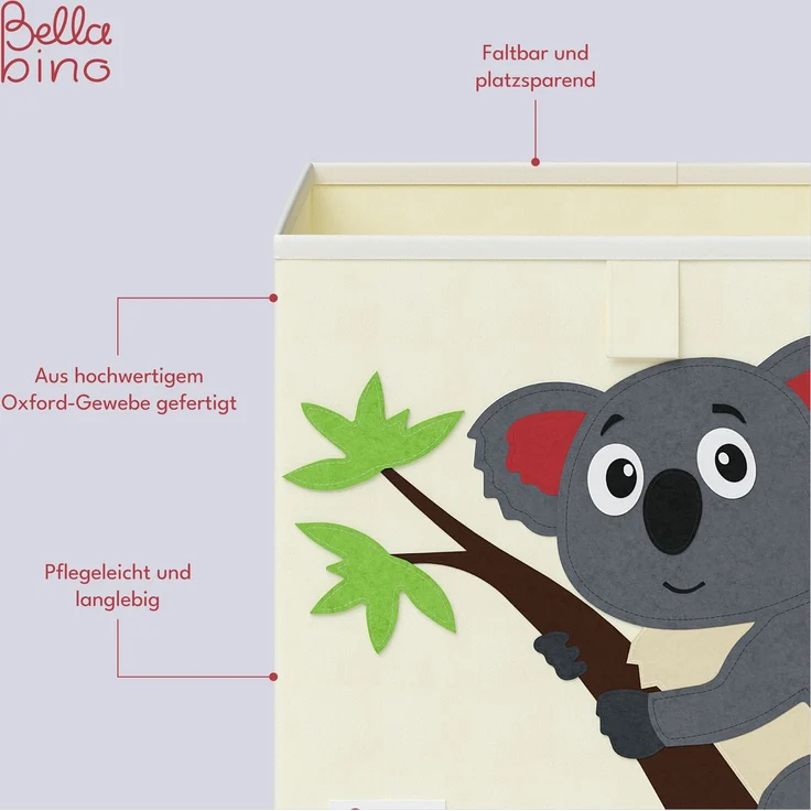 Bellabino 'Helme' Aufbewahrungsbox Koala, aus Oxford-Gewebe, 30 x 30 x 30 cm, beige – Bild 4
