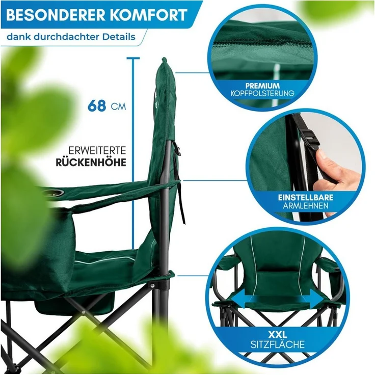 Nordmut Campingstuhl Klappstuhl faltbar, Outdoor Strand Angeln Garten, 200 kg, Armlehne (Spar-Set, 2 St), Kühltasche, Getränkehalter, breite Sitzfläche, gepolstert, wetterfest – Bild 3