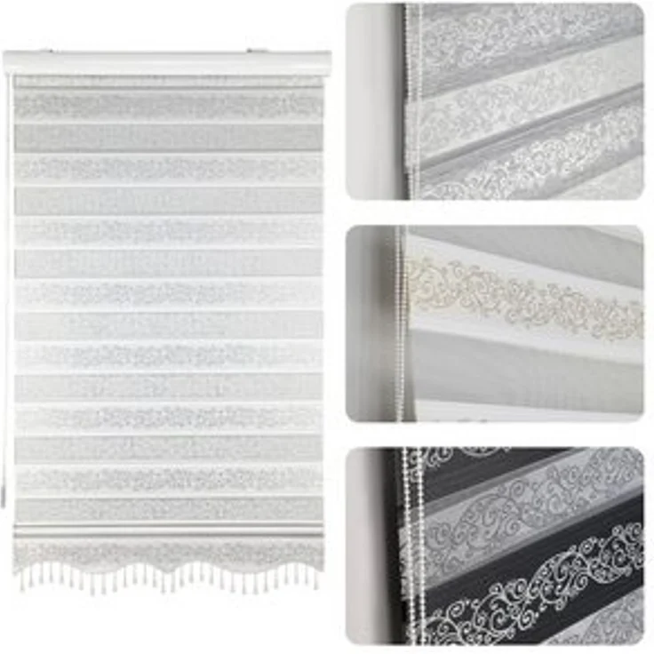 Doppelrollo Duorollo Doppelrollo mit Kassette Rankenmuster und Perlen Höhe: 200 cm, Plisseeonline, blickdicht, Deckenmontage, Freihängend, Deckenmontage mit Clips, Mit Motiv und Alu Kassette in Weiß Gold Schwarz – Bild 6