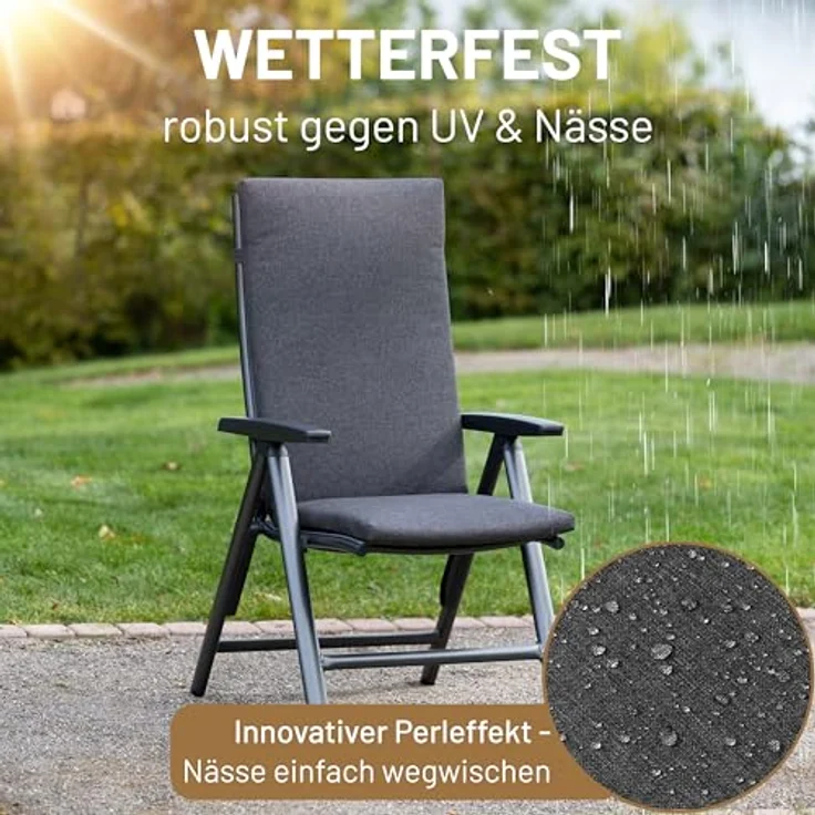 Herlag Hochlehnerauflage Sunny, (1 St), 123x50x4cm Gartenmöbelauflage Wetterfest Waschbar Anthrazit 1 Polster – Bild 3