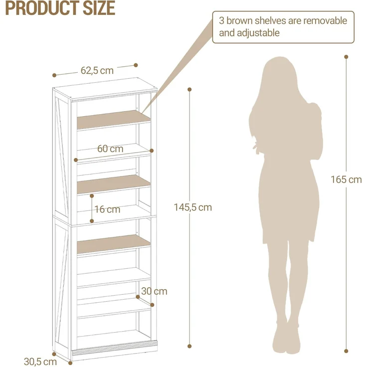 Schuhschrank, Freistehender Schuhkommode mit 21-24 Paar, Verstellbare Regalböden, Schuhkipper für Eingang, Wohnzimmer, Schlafzimmer, 62,5 x 30,5 x 145,5 cm, Weiß – Bild 8