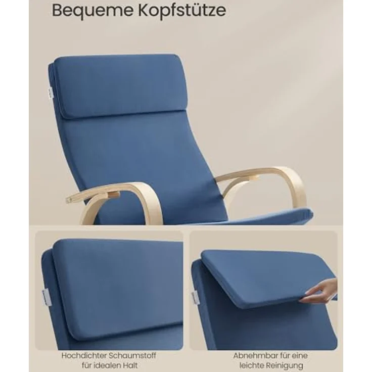 SONGMICS Schaukelstuhl, Schwingsessel, Relaxstuhl, Belastbarkeit 120 kg, Gestell aus Birkenholz, Bezug aus Baumwolle, mitternachtsblau LYY030Q01 – Bild 6