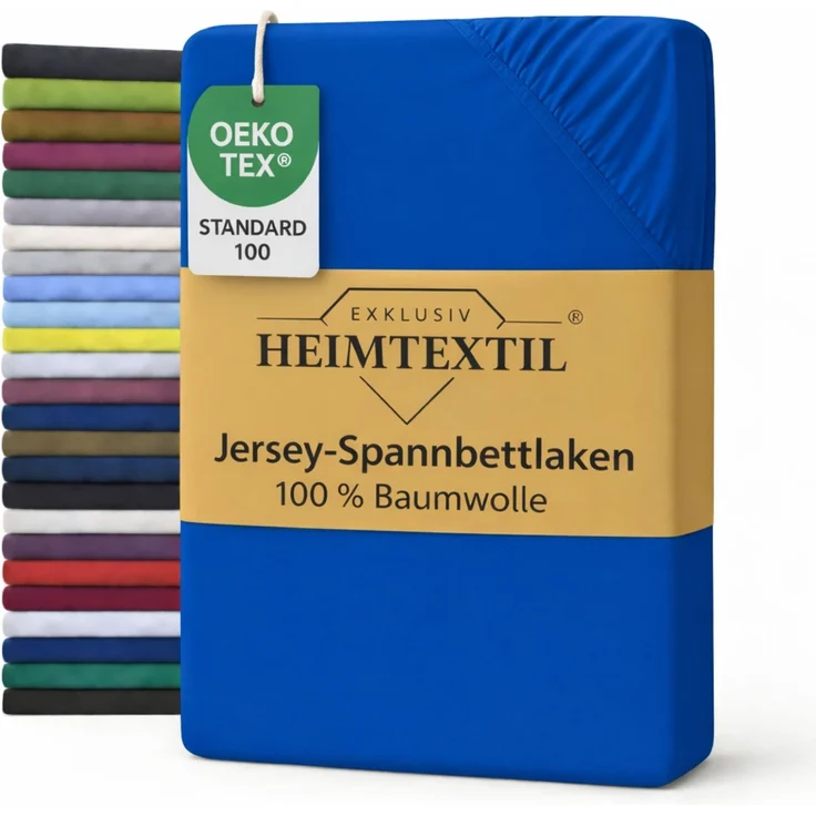 EXKLUSIV HEIMTEXTIL Jersey Spannbettlaken Premium 200x200 cm Royalblau 100% Baumwolle Öko - Tex Zertifiziert Bed-Sheet Bettlaken Spannbetttuch Topper Leinentuch – Bild 1