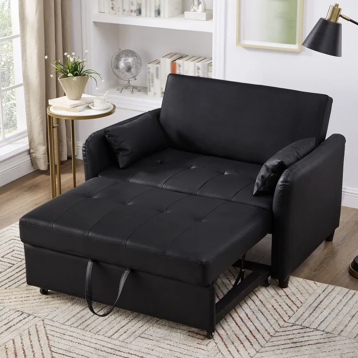 ZUBALIYA Sofa 156x100 cm, mit Ausziehbett, mit breiten Armlehnen, mit Schaumstoffpolsterung, ohne aufwendige Montage – Bild 2