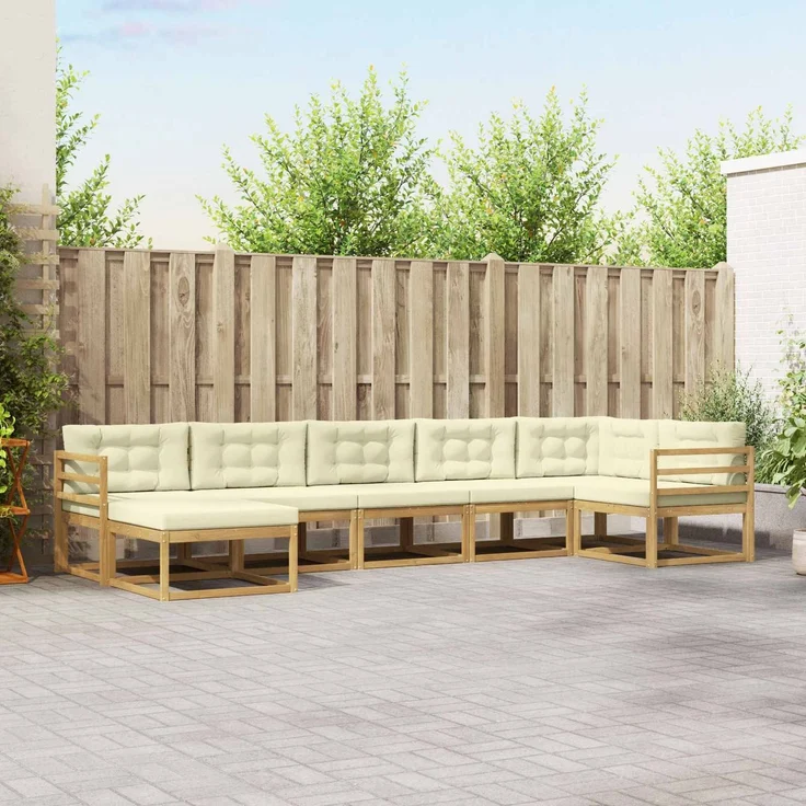 vidaXL Outdoor-Sofagarnitur 7 stk. 7-Sitzer Weiß und Creme 3386744 – Bild 1
