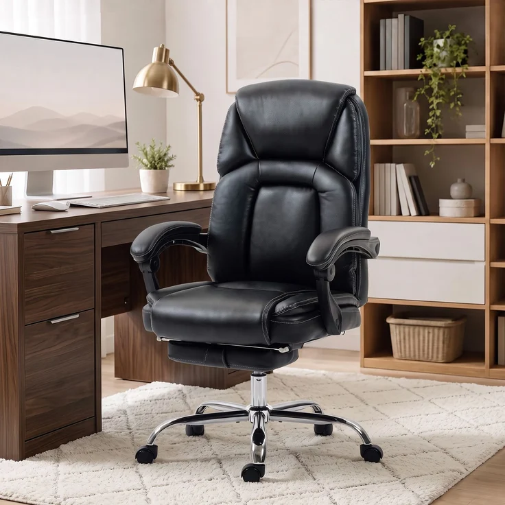 Liegender Bürostuhl mit abnehmbarer Fußstütze aus PU-Leder, 66.0×65.0×118.0cm, Schwarz, MELAYR – Bild 3