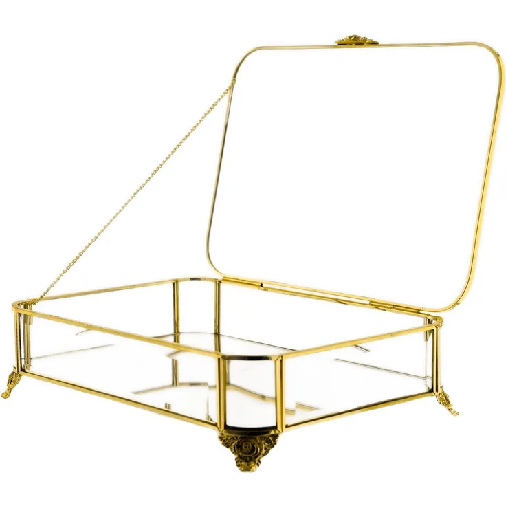Schmuck- und Dekobox mit Deckel & Spiegelboden, 20 x 30 x 8 cm - Gold