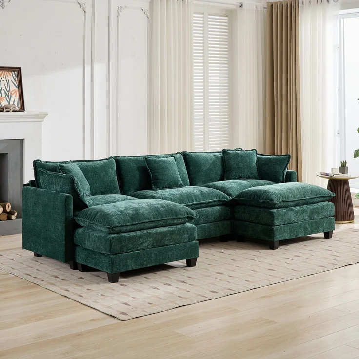 ZUBALIYA Sofa mit LED - Beleuchtung, mit Chenille - Bezug, mit Cordbezug, modular aufgebaut, aus Chenille, für Wohnzimmer und Apartments – Bild 15