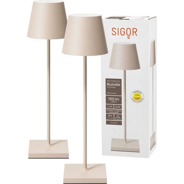 SIGOR LED Tischleuchte 2x Nuindie USB-C 380mm dünenbeige, Dimmbar, LED fest integriert, Warmweiß