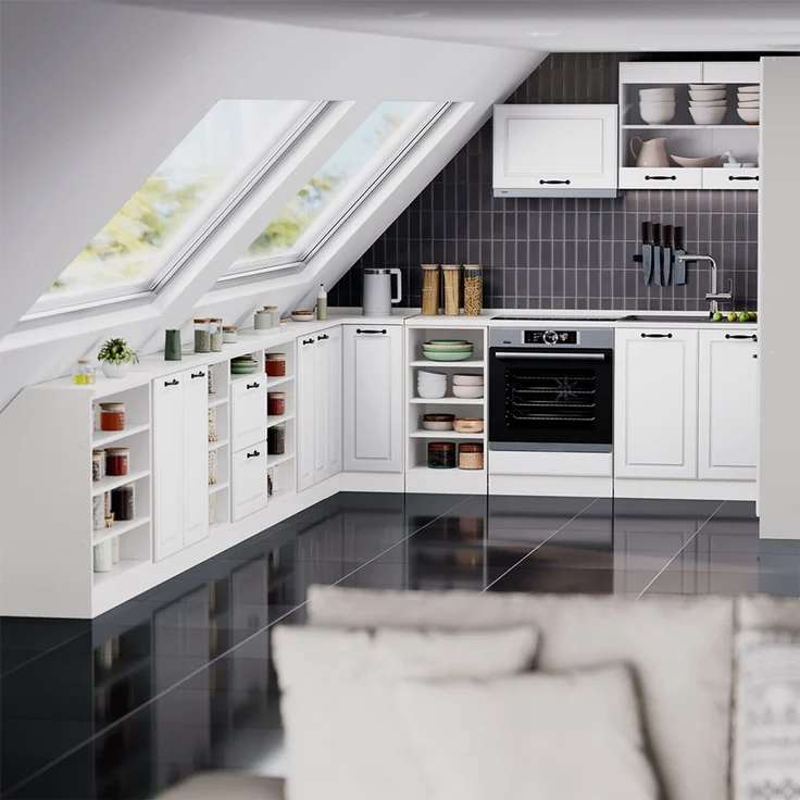 Küchenschrank für Dachschrägen R-Line Weiß Landhaus 60 cm mit 2 Schubladen, Schrankkorpus 60 cm Tiefe Vicco – Bild 6
