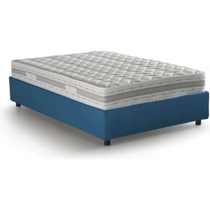 Talamo Italia - Doppelbett Rebecca, Bettkasten mit Stoffbezug, 100 % Made in Italy, Öffnung vorne, inklusive Matratze 120 x 200 cm, Blau – Bild 3