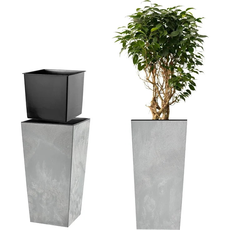 KADAX Blumentopf Gartentopf 68cm mit Einsatz Hoher Blumenständer Grau Terrasse Balkon – Bild 1