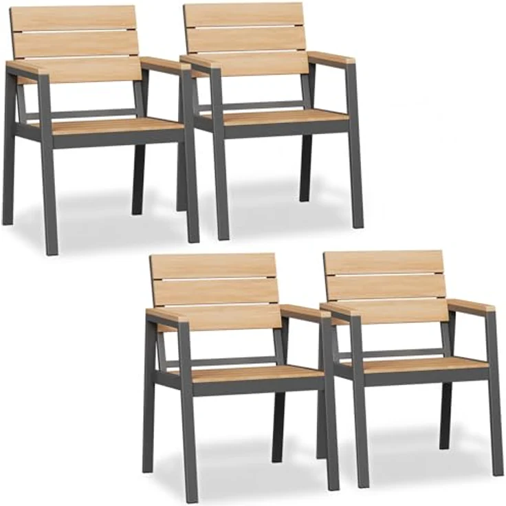 JUMMICO Gartenstuhl 4er Set, klappbar mit breiter Rückenlehne & Voll-Aluminium, Holzoptik – Bild 2