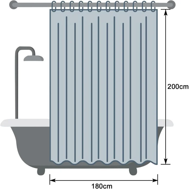 Duschvorhang 180x200 Antischimmel 3 Magnete Transparent 3D – Bild 7