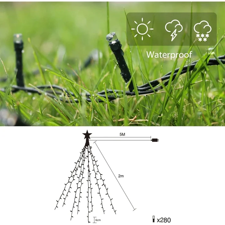 SALCAR 2m Lichterkette Weihnachtsbaum mit Ring und Sternspitze, 280er LED Tannenbaum Beleuchtung Innen, 8 Stränge Überwurf Lichterkette, Warmweiß – Bild 7