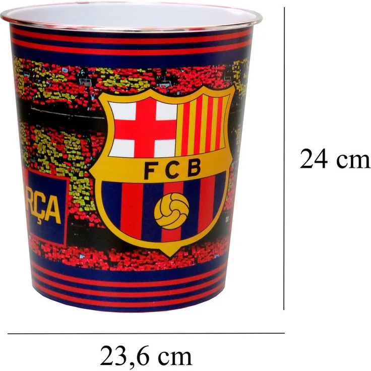 FC Barcelona Papierkorb 24 cm, kompakter Mülleimer mit Fußballmotiv für Schreibtisch und Kinderzimmer
