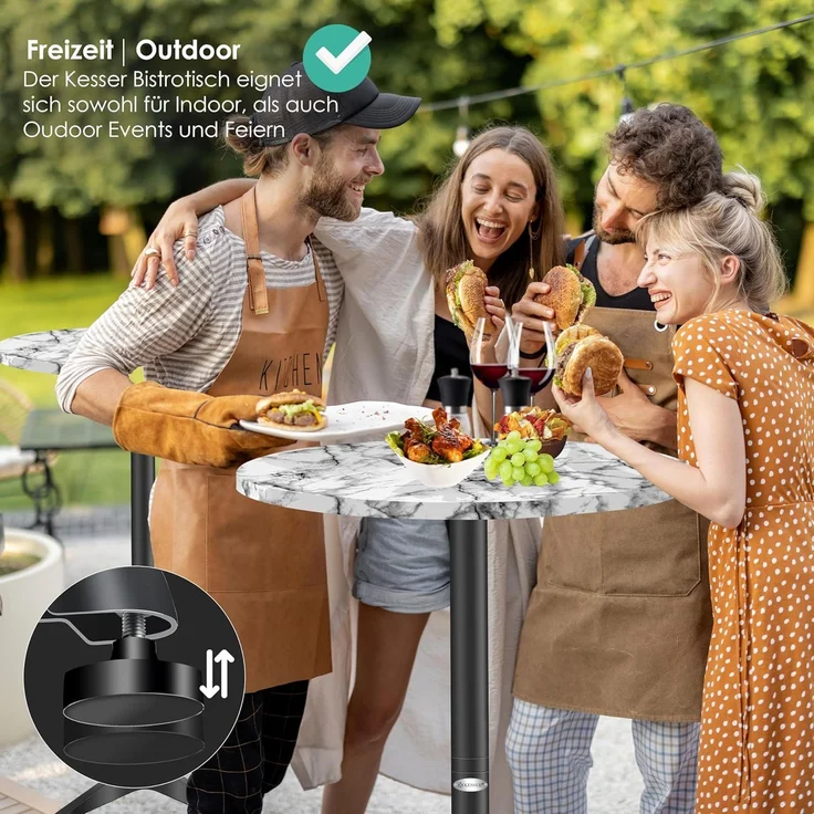 KESSER® 2in1 Stehtisch klappbar Bistrotisch 2er Set | Aluminium Edelstahlplatte | höhenverstellbar 70cm / 115cm | Partytisch Tisch Ø 80cm | In- & Outdoor Empfangstisch | Klapptisch mit Cover Marmor – Bild 7