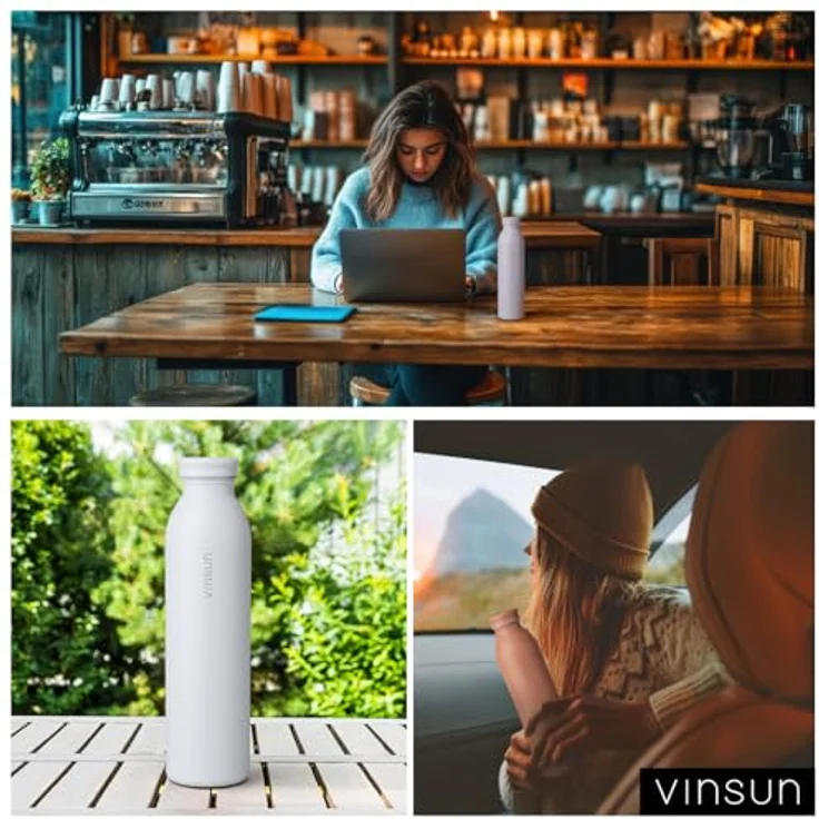Vinsun Isolierflasche Edelstahl Flasche 600ml, Thermoflasche doppelwandig isoliert BPA frei, Auslaufsicher, Kohlensäure geeignet, bruchsicher, Kalt- & Heißgetränk – Bild 8