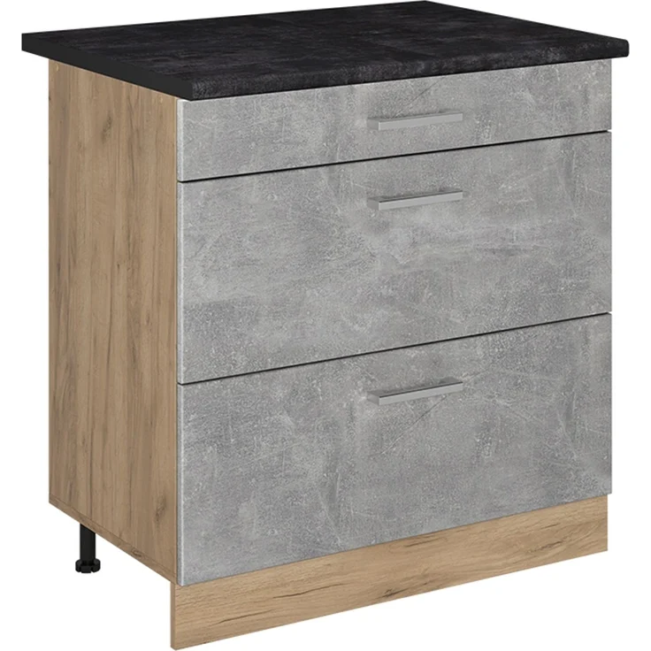 Küchenunterschrank R-Line Beton/Goldkraft Eiche 80 cm mit 3 Schubladen Arbeitsplatte Anthrazit Vicco – Bild 1