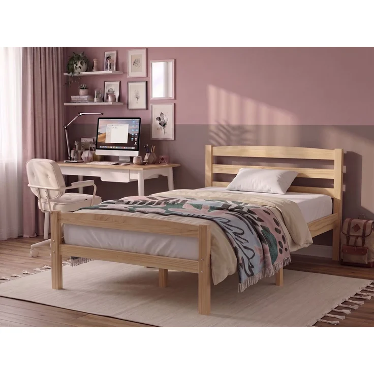 Bett mit Lattenrost Kiefernholz ECHALLON 80 x 200 cm Hellbraun – Bild 3
