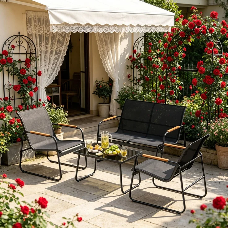 4-STEIL Gesprächsmöbel Set,Patio Möbel Set,Rasenmöbel Set,Outdoor Möbel Set--Schwarz--111.5x76.5x75cm--YOUDENOVA – Bild 1
