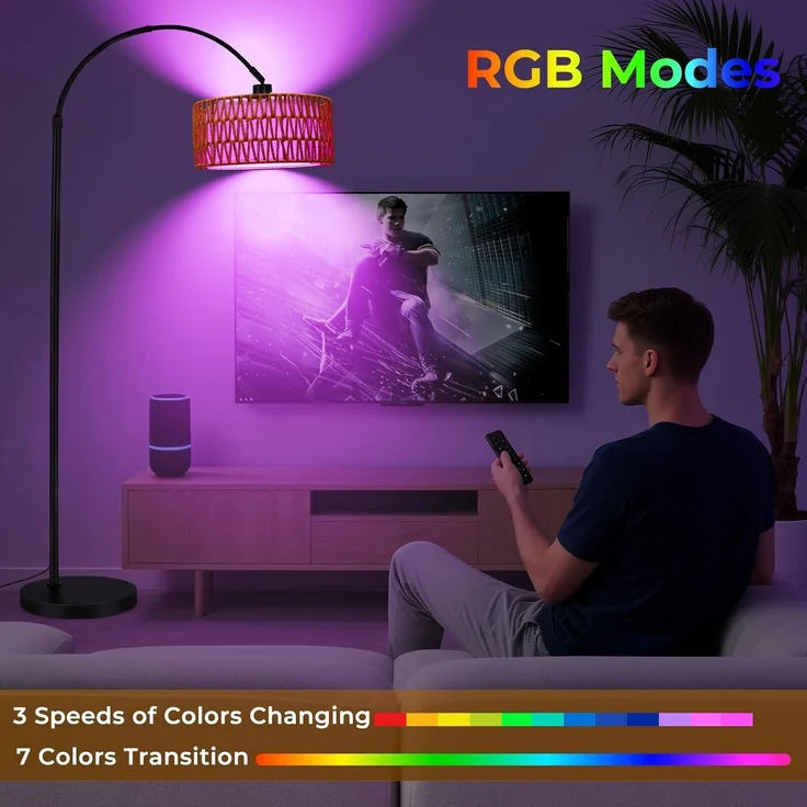 YICAIZI Stehlampe Wohnzimmer - 9W LED Dimmbar Bogenlampe mit Fernbedienung & RGB E27 Lampe, Bogen Stehende Lampe 900 Lumen Stehend Leselampe mit 3 Farbtemperaturen für Schlafzimmer, Büro, Schwarz – Bild 3