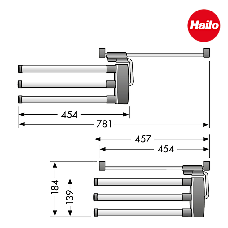 Hailo Secco Alu Line Handtuchhalter Handtuchauszug Aluminium 3 er Handtuchstange – Bild 4
