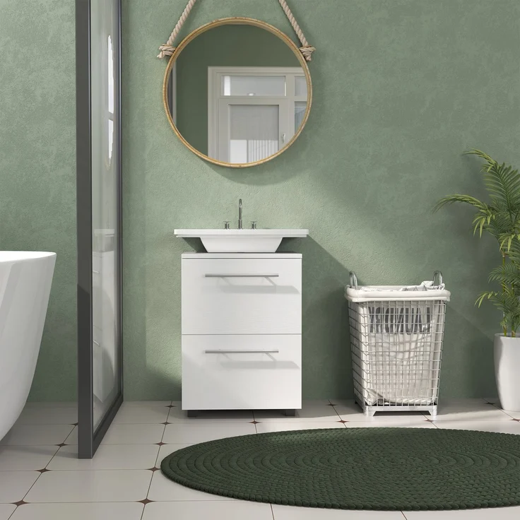 Badezimmerschrank, Waschbecken-Kommode mit Schublade, kompakt, Spanplatte, Weiß--Weiß--59x35.5x41.5cm--YOUDENOVA – Bild 8