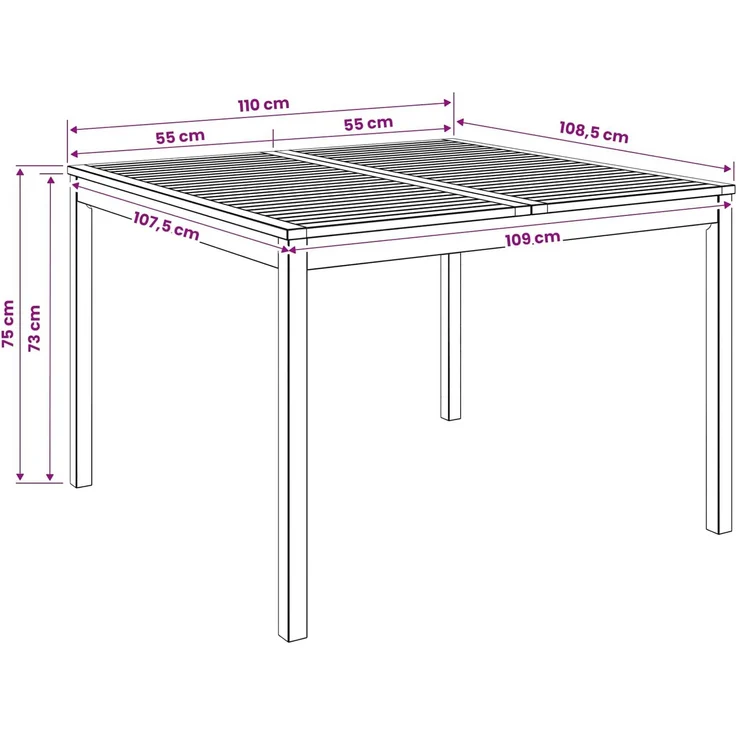 vidaXL Gartentisch LAREN Natur 110 x 108,5 x 75 cm Massivholz Akazie 901250 – Bild 7