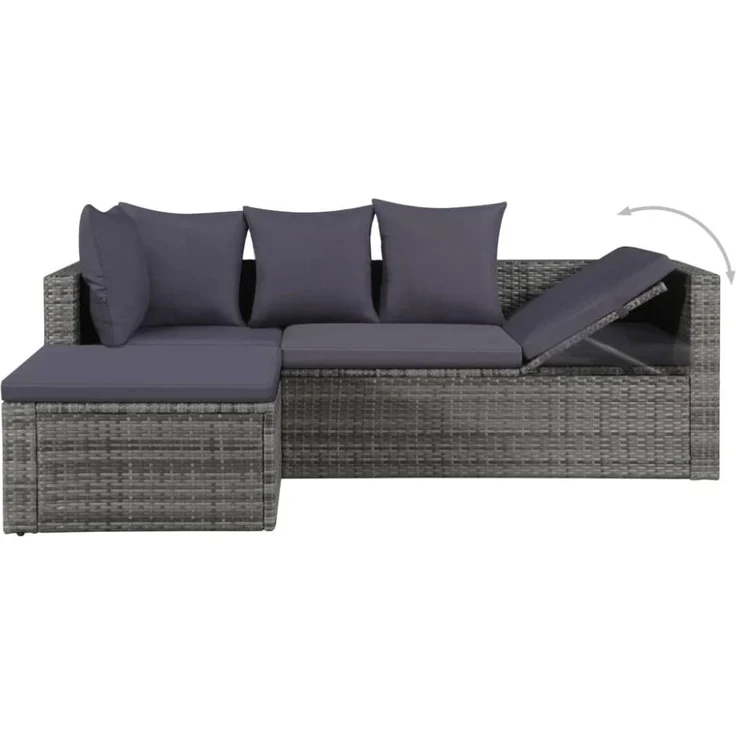 vidaXL 4-tlg. Garten-Lounge-Set mit Auflagen Poly Rattan Grau 43956 – Bild 5