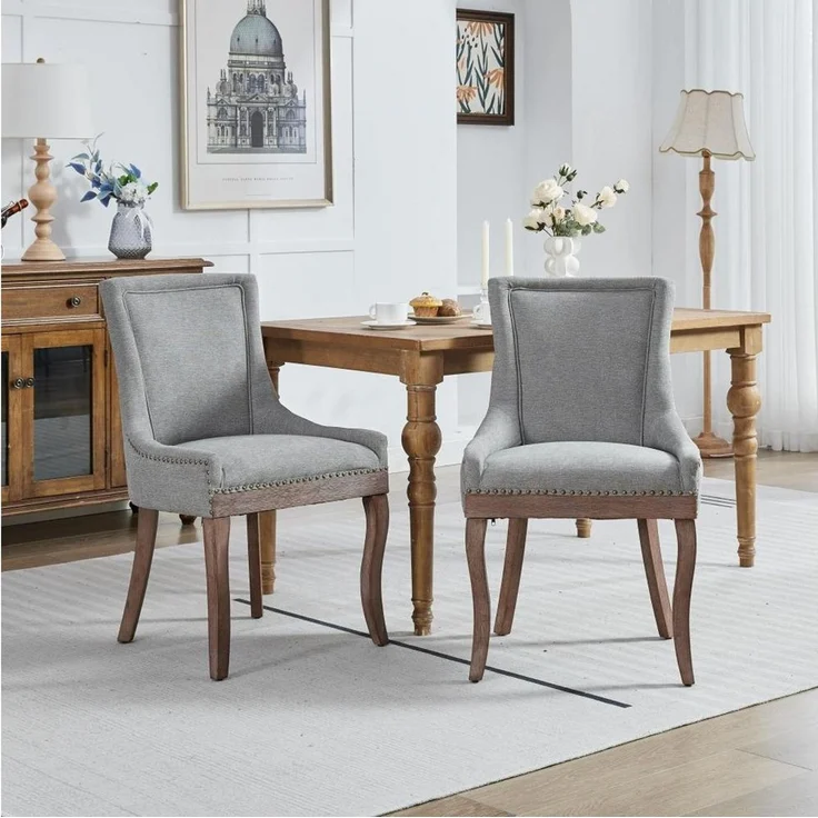 BBWL Esszimmerstuhl mit Lehne, Gepolstertem Chenille Stoff, Solide Holzbeine, Set von 2, Bequeme A&A Esszimmerstühle – Bild 1