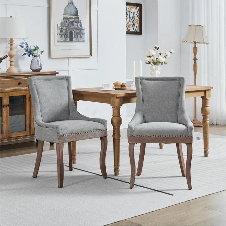 BBWL Esszimmerstuhl mit Lehne, Gepolstertem Chenille Stoff, Solide Holzbeine, Set von 2, Bequeme A&A Esszimmerstühle
