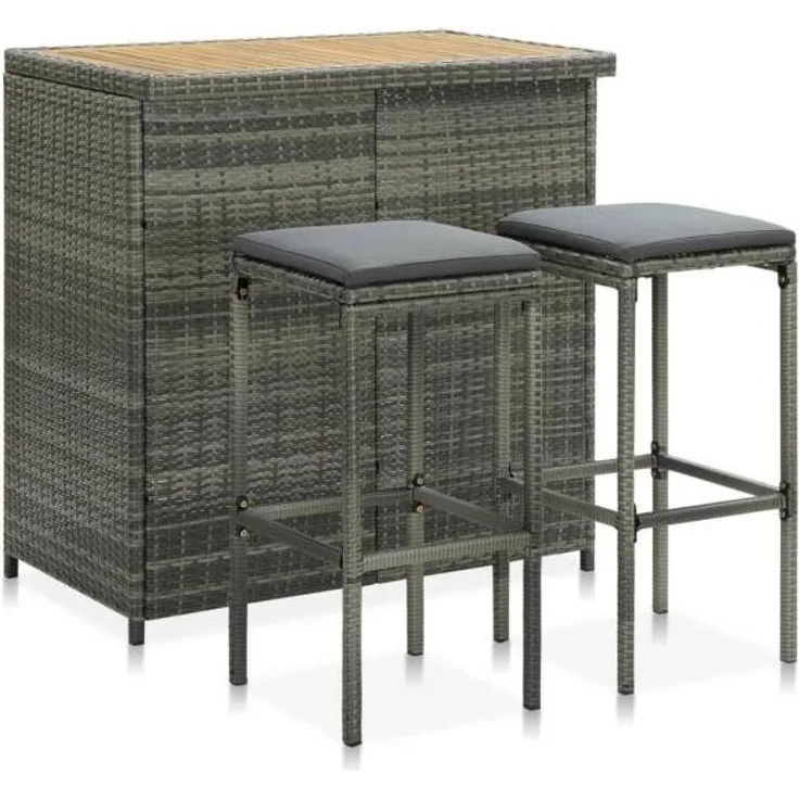 vidaXL 3-tlg. Bar Set Poly Rattan Grau [313474]