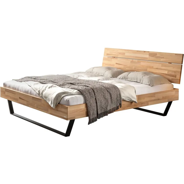 Hasena Massivholzbett Romeo Kernbuche mit Metallkufen 200x210 cm, Komforthöhe 25 cm – Trento