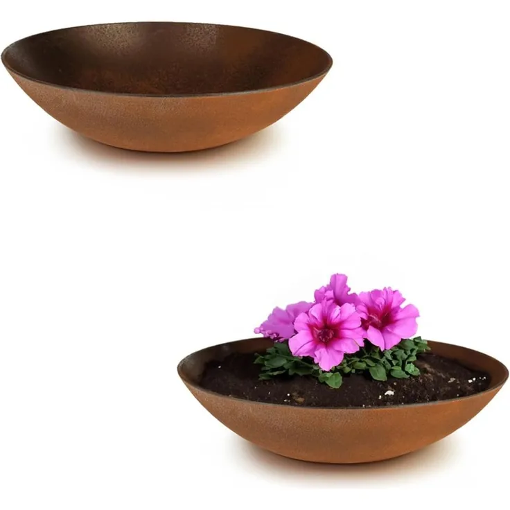 matches21 HOME & HOBBY Blumentopf Pflanzschalen für draussen Dekoschalen rund Rost-Optik 28 cm (2 St), Blumen-Schale als wetterfeste Friedhof-Schale Grab-Schmuck Grabschale