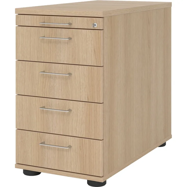bümö Schreibtisch Schrank abschließbar, Schubladenschrank Holz in Eiche, Container mit Schubladen - Schubladen Schrank Büro, Schreibtisch Container od. Schreibtisch Kommode mit Bügelgriffe, SC50-E-E-BS
