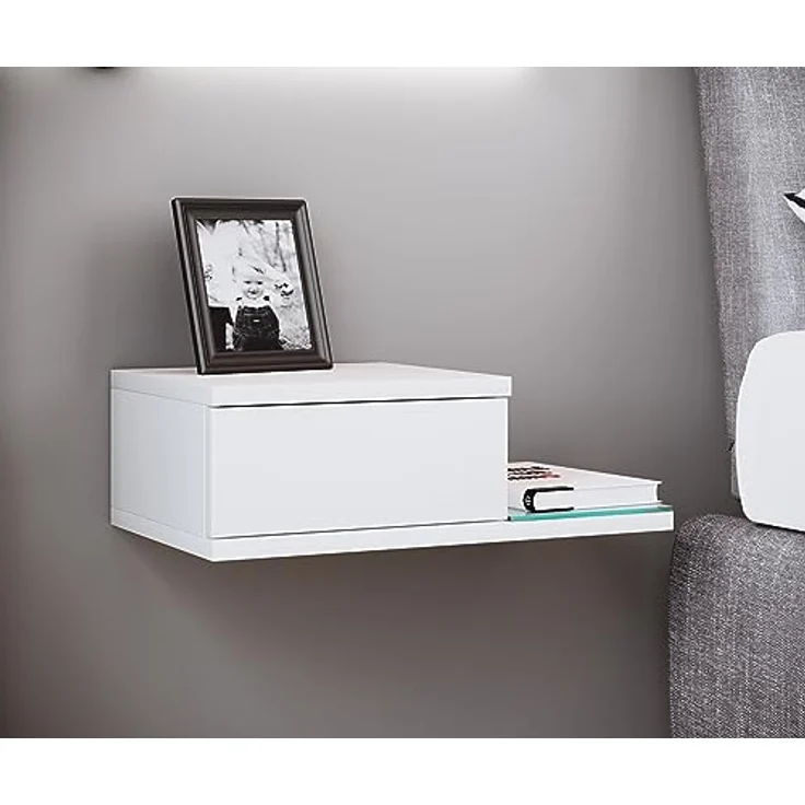 MID.YOU Nachtschrank, Weiß, Glas, Holzwerkstoff, 1 Schublade, 48x15x28 cm für Schlafzimmer – Bild 2