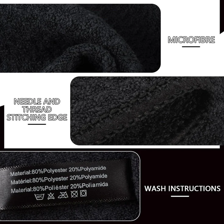 Schwarze Waffeltücher 40x70cm 3er Set waschbar Fusselfrei KeyCode Mikrofasertuch – Bild 3