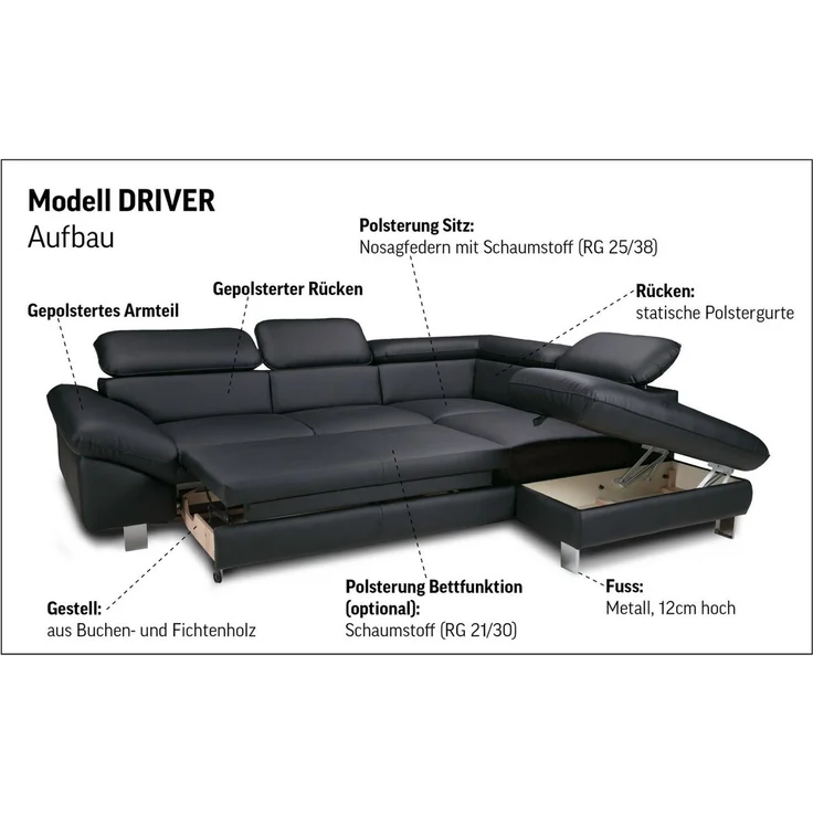 COTTA Ecksofa Driver L-Form, mit Kopfteilverstellung, wahlweise mit Bettfunktion & Bettkasten – Bild 4